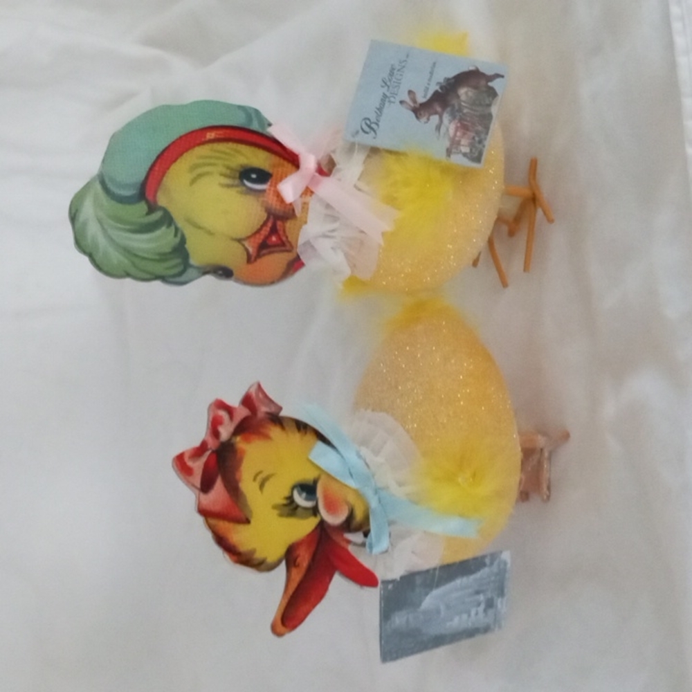 2 Retro Style Spring Ducklings Easter Bethany Lowe New Easter NWT
